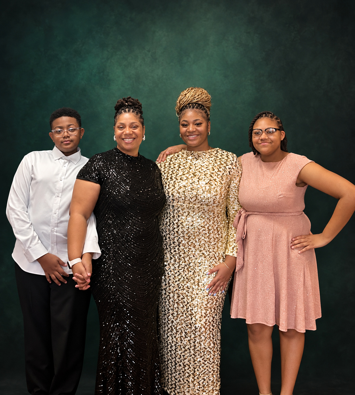 Aaron, Donvielle and their family in a professional portrait